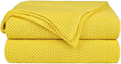 PiccoCasa 100% Cotton Knit Throw Blanket,Solid Lightweight Decorative Throws and Blankets,Soft Knitted Throw Blanket for Sofa Couch, Beige, 50" x 60"