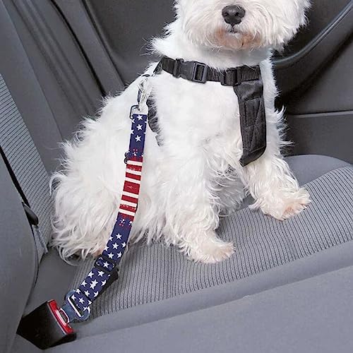 American Flag Print Dog Seatbelt Harness for Vehicle Patriot Independence Day Universal Cat Car Harness with Clip Hook Latch & Buckle Durable Retractable Dog Leas