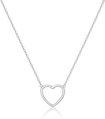 Tewiky Cute Heart Necklace Tiny 14K Gold Plated Heart Pendant Necklaces | Small Gold Love Open Heart Chain Necklace for Women, Dainty Gold Necklace Gifts