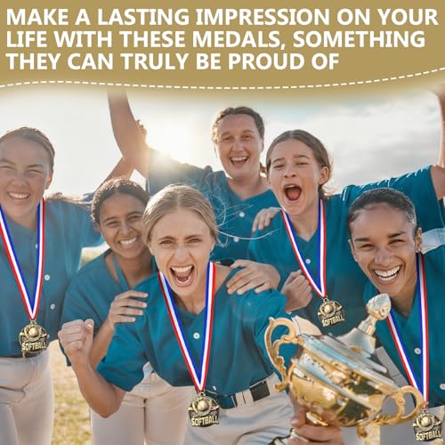 Cunno 24 Pcs Gold Medals Bulk 2 Inch Award Ribbons Sports Themed Metal Medal Trophy for Team Day Tournaments Birthday Party Winner Gifts(Softball)