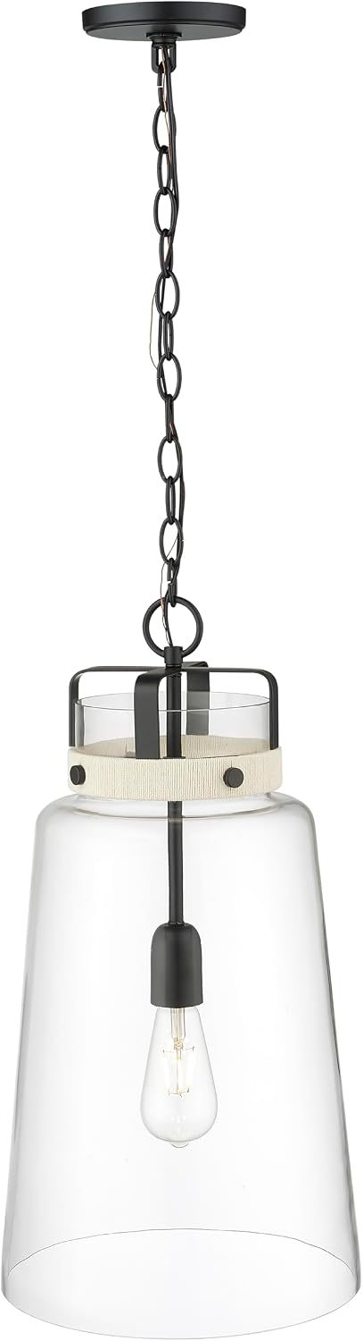ML Lighting | Lolla Collection | 22701-MB | Indoor 1 Light Metal Pendant in Matte Black with Clear Glass Shade | Kitchens, Dining Rooms, Living Rooms, Entryways, Hallways