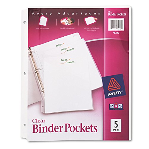 Avery 75243 Binder Pockets, 3Hp, Letter, 8-1/2-Inch X11-Inch, 5/Pk, Clear #TOP11