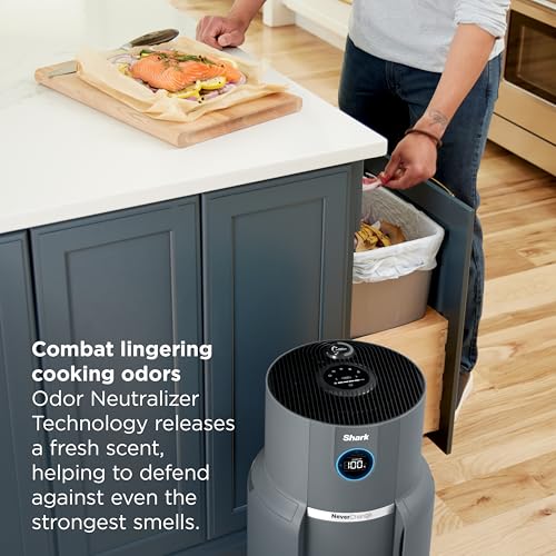 Image of Shark Air Purifier for Home, NeverChange Max, 1,300 sq. ft. for Large Room, Kitchen, Home Office, HEPA-Exceeding Filter, Captures Pollutants, Pet Dander, Dust, Odor, Smoke, and More, HP301, Grey