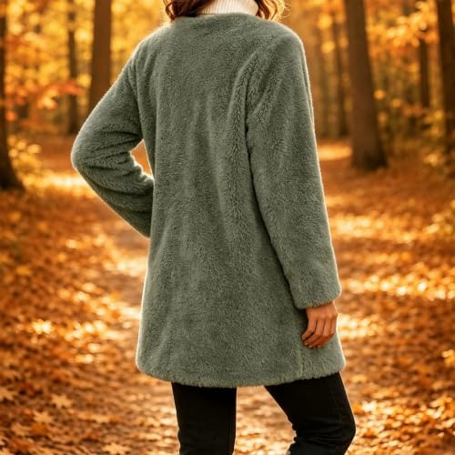 Fleece Jacket Women Open Front Teddy Fall Winter Outerwear Patch Pockets - image 7