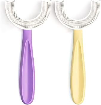 YOTEE U-Shaped Toothbrush Kids, Toddler Toothbrush, Age 6-12Purple+Yellow