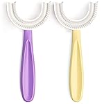 YOTEE U-Shaped Toothbrush Kids 2 PCS - Toddler Toothbrush with Food Grade Soft Silicone Brush Head, Manual Whole Mouth Tooth Brush for Kids Age 6-12(Purple+Yellow)