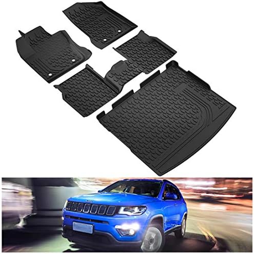 KIWI MASTER Floor Mats & Cargo Liners Set Compatible for 2017-2023 Jeep Compass Accessories Front & 2nd Row Seat Trunk All Weather Mat Slush Liner Black
