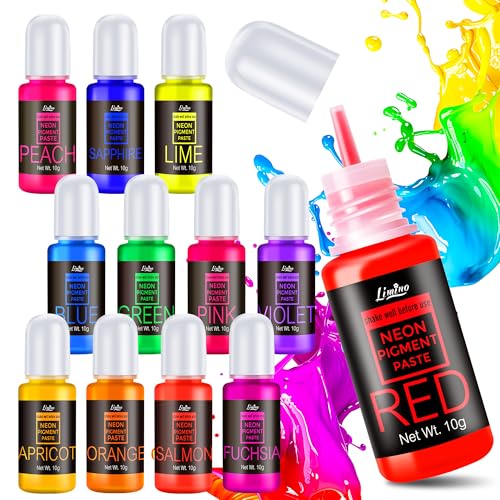 Limino Neon Pigment Paste - 12 Colors Concentrated Color Pigment for Epoxy Resin, Nail Art, Candle, Slime and Bath Bomb, Neon Resin Dye for Jewelry, Halloween...
