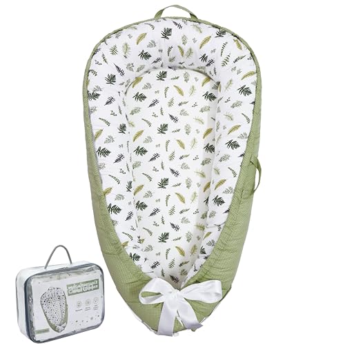 Image of Aila+Aiden Baby Lounger | Organic Cotton Infant Lounger | Reversible, Adjustable & Portable Floor Lounger |Supervised Use | Soft, Breathable, Washable Cover - Star Collection (Sage Leaf)