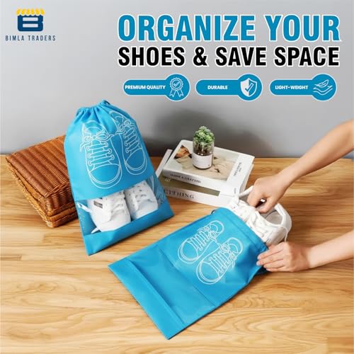 Image of Btag Shoe Bag for Travel & Storage | Water-Resistant Shoe Organizer for Men & Women | Portable, Foldable Shoe Cover for Luggage & Closet | Travel Accessories for Footwear Protection (Blue,Pack of 12)
