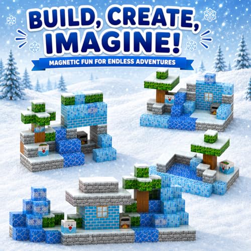 Image of 54PCS Magnetic Building Blocks 2.5 Cm Size Educational Construction Toy Set for Kids Creative Skill Development Toy Birthday Gift for Boys & Girls (54PCS Snow Theme Block Set)