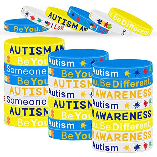 36 Packs Autism Awareness Wristbands Unisex Puzzle Pieces Silicone Bracelets Motivational Wristband Silicone with Inspirational Messages for Adult Woman Man Teens