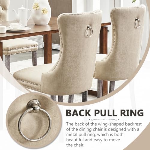 Image of Leather Dining Chairs, Upholstered Dining Room Chairs, Beige, Set of 6