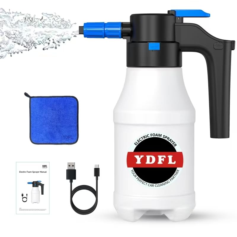 YDFL Electric Foam Sprayer with USB, Electric Pressurized Foam Sprayer for Car Washing,Pump Sprayer Suitable for Home, Garden and Car Beauty and Cleaning,Washing Accessories（1.5 Liters）