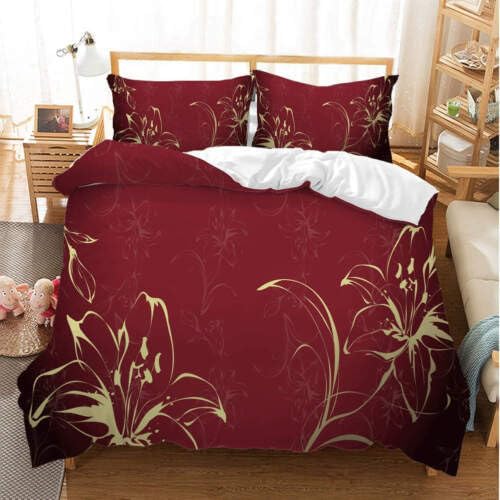 Housse de couette 140x200 rouge en microfibre avec 2 taies d'oreiller pour lit simple