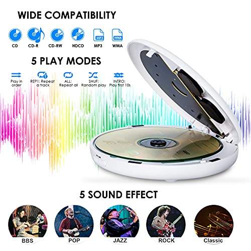 Gueray Tragbarer CD-Player mit Dual Stereo Lautsprechern Discman mit 1400mAh Akku CD-Player Persönlich für Auto und… - Image 4