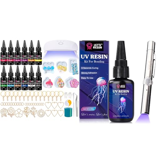 LET'S RESIN 30g UV Resin Kit with Light and 12-Color UV Resin with All-Inclusive Keychain Making Kit