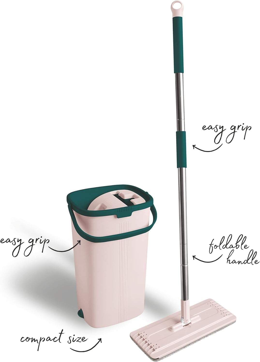 York Handy Kit Mopa Plana con Cubo Escurridor y 5 Paños | Set completo de limpieza con cubo de 2 compartimentos y paños de microfibra para lavar y secar todo tipo de suelos