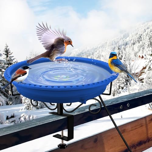 Lovppy Heated Bird Baths for Outdoors for Winter, 100W Heated Bird Bath Water Heater with Thermostatically Controlled, Heated Bird Bath for Deck Railing Outside Garden Patio Yard (Blue)