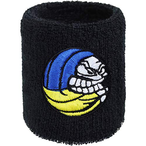 Schweissband mit Volleyball Stickerei Bestickt & Absorbierendes Frottee Designer Schweißband | Wristband Beachvolleyball Geschenk für Volleyballspieler Schweiß-Armband