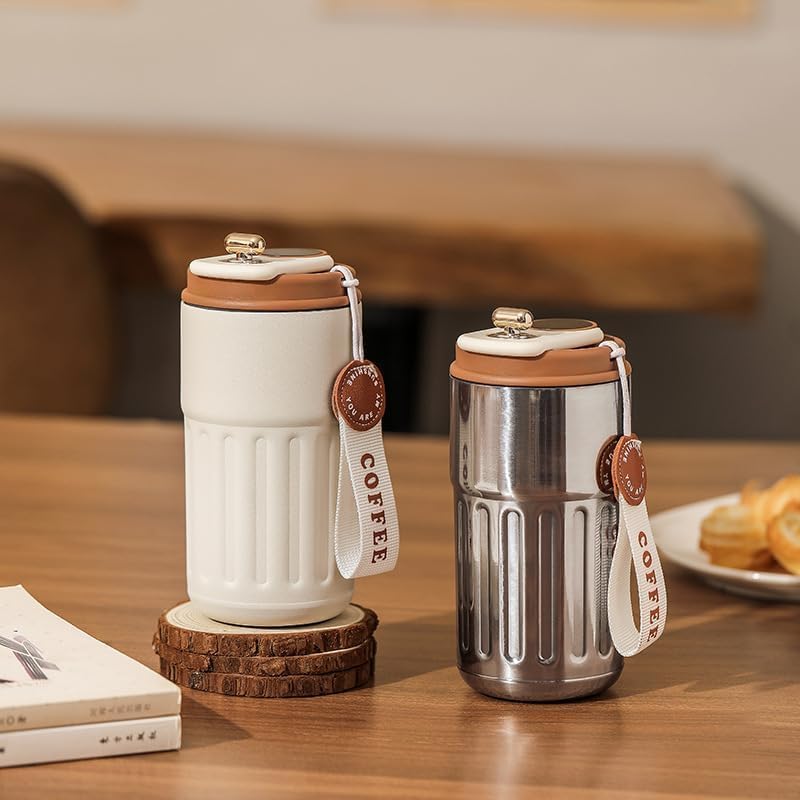 Image of Stainless Steel Coffee Mug Cup with Insulated Vacuum Thermal, Digital Display & Leak-Proof with Lid Thermos Flasks for Travel 460ML