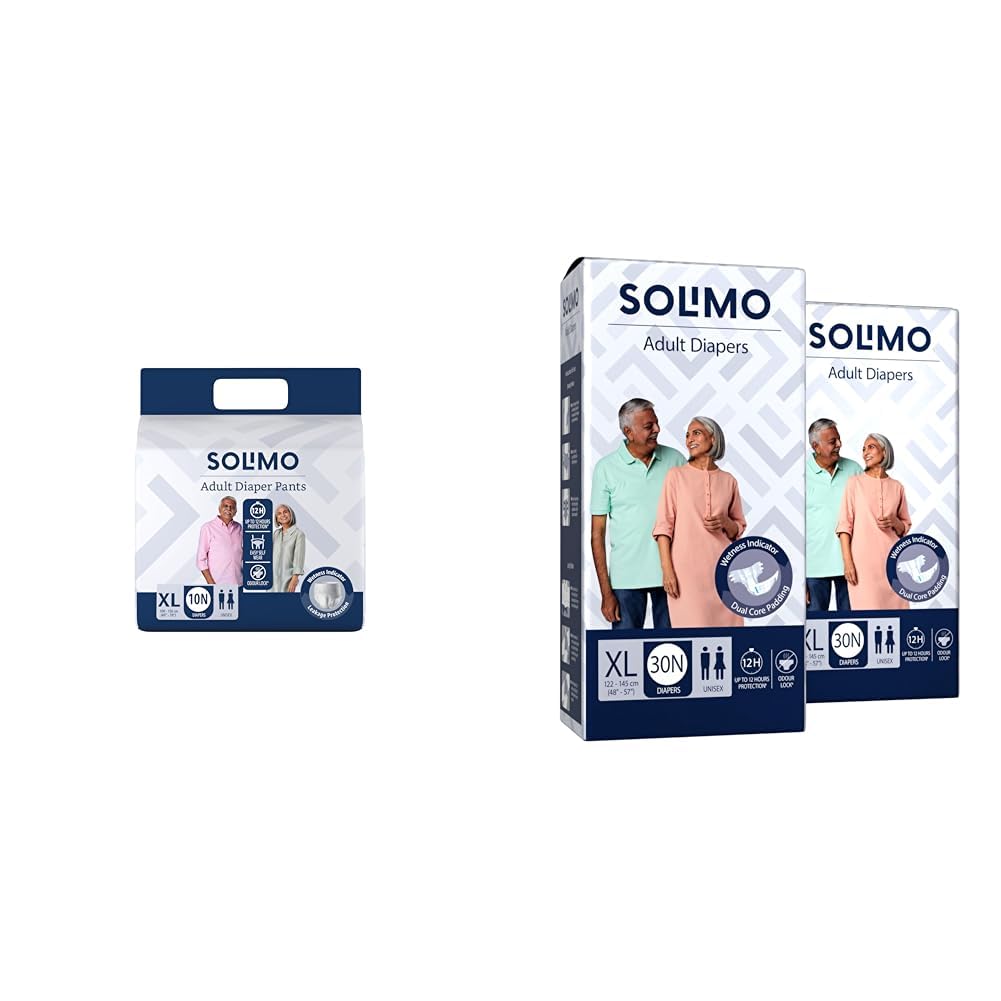 Amazon Brand - Solimo Adult Diapers Pant Style | Extra Large (XL) Size | 10 Count | Waist 100-150 | Amazon Brand-Solimo Adult Diapers,Tape Style|XL Size|60 Count|(30 x Pack of 2)|Waist 48-57 Inch(12-image-25