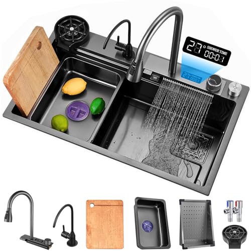 Évier cascade de cuisine avec écran LED et mitigeur extractible multifonction - 2