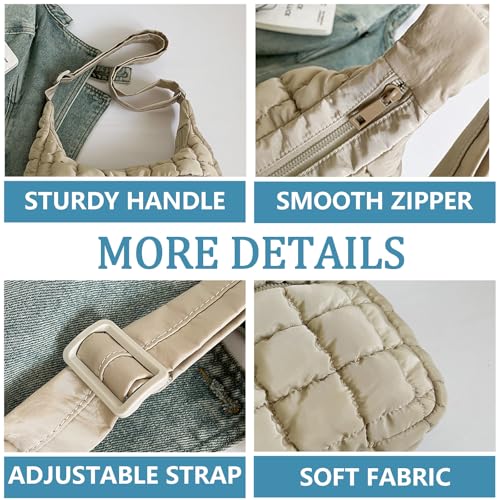 Image of Cute Puffy Crossbody Bag Medium Lightweight Quilted Hobo Shoulder Purse Carryall Soft Fluffy Handbag for Women