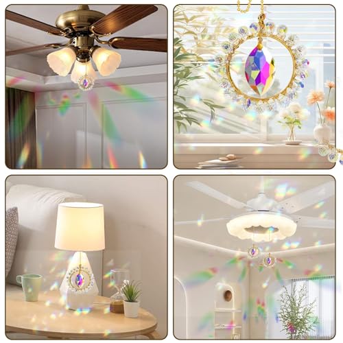Image of 2Pcs Ceiling Fan Pull Chain Ornaments, Ceiling Fan Chain Extenders Fan Pulls Decorative with 24 inch Ceiling Fan Chain Extender, Crystal Glass Fan Chain Fan Pull Chain Extension for Ceiling Light Fan