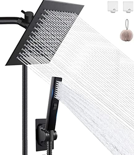 Shower Head, Rain Shower Head with Handheld,High Pressure 8'' Rainfall Stainless Steel Shower Head / 2 Settings Handheld Shower Combo with Shower Holder and 78'' Explosion-Proof Hose (Black)