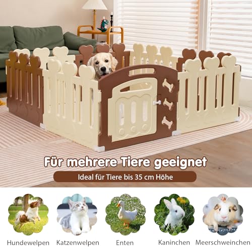 COSTWAY 8 Panel Laufstall für Hunde, Welpenauslauf 60cm hoch, Hundelaufstall mit Tür, Wetterfest für Wohnung & Garten, Haustierlaufstall HDPE Kunststoff, Laufgitter Haustier