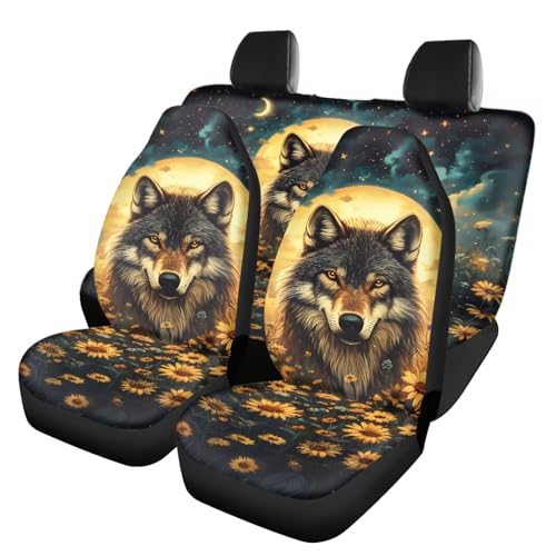 Jeiento Housse de siège de voiture motif loup Accessoires Lune Étoiles Tournesol Automobile Coussin antidérapant respirant pour sièges avant et arrière de SUV,...