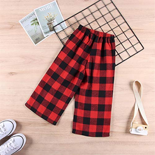 Image of Kids Girl's Christmas Pants Red Plaid Buffalo Bottom Black Stretch Sweatpants Elastic Casual Soft Lounge Pants
