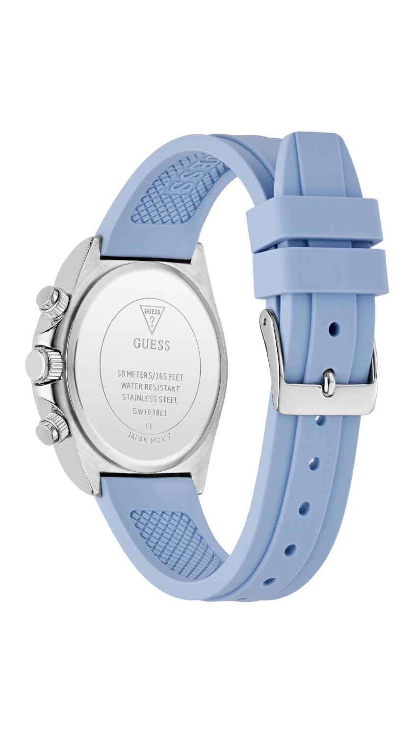 Guess Victoria, Damen Armbanduhr, Quarz Analog, Edelstahl, 36mm, Silikonarmband, Blau, 3 bar, Zifferblattfarbe: Blau, Datumsanzeige, GW1038L1