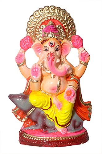 Kanhaiyaji Presents Eco-Friendly Clay Ganpati Murti Sculpture Statue (Water Soluble) - 8-inches, Multicolor