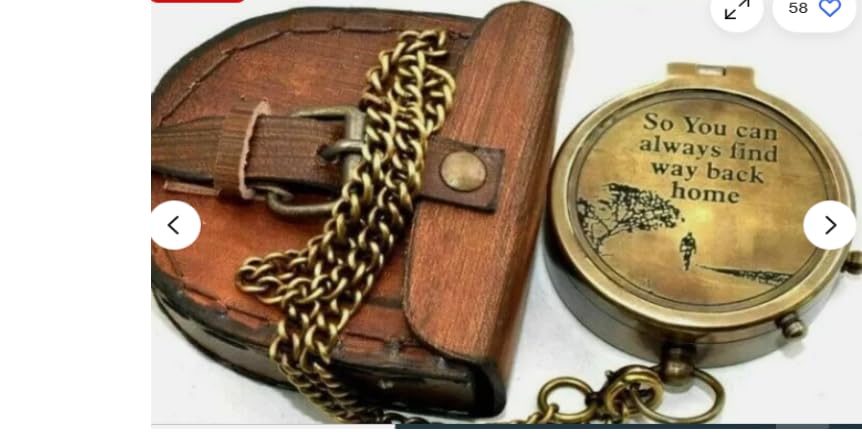 Brújula de Bolsillo Náutica Vintage de Latón Antiguo con Estuche de Cuero miniatura 3