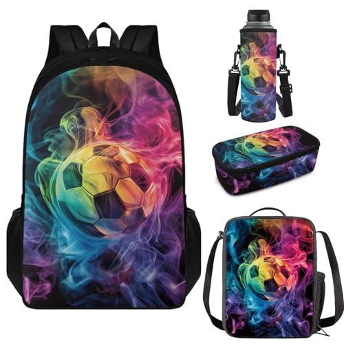 Sac à dos d'école football pour garçons, lot de 4 pièces faciles à nettoyer, taille unique