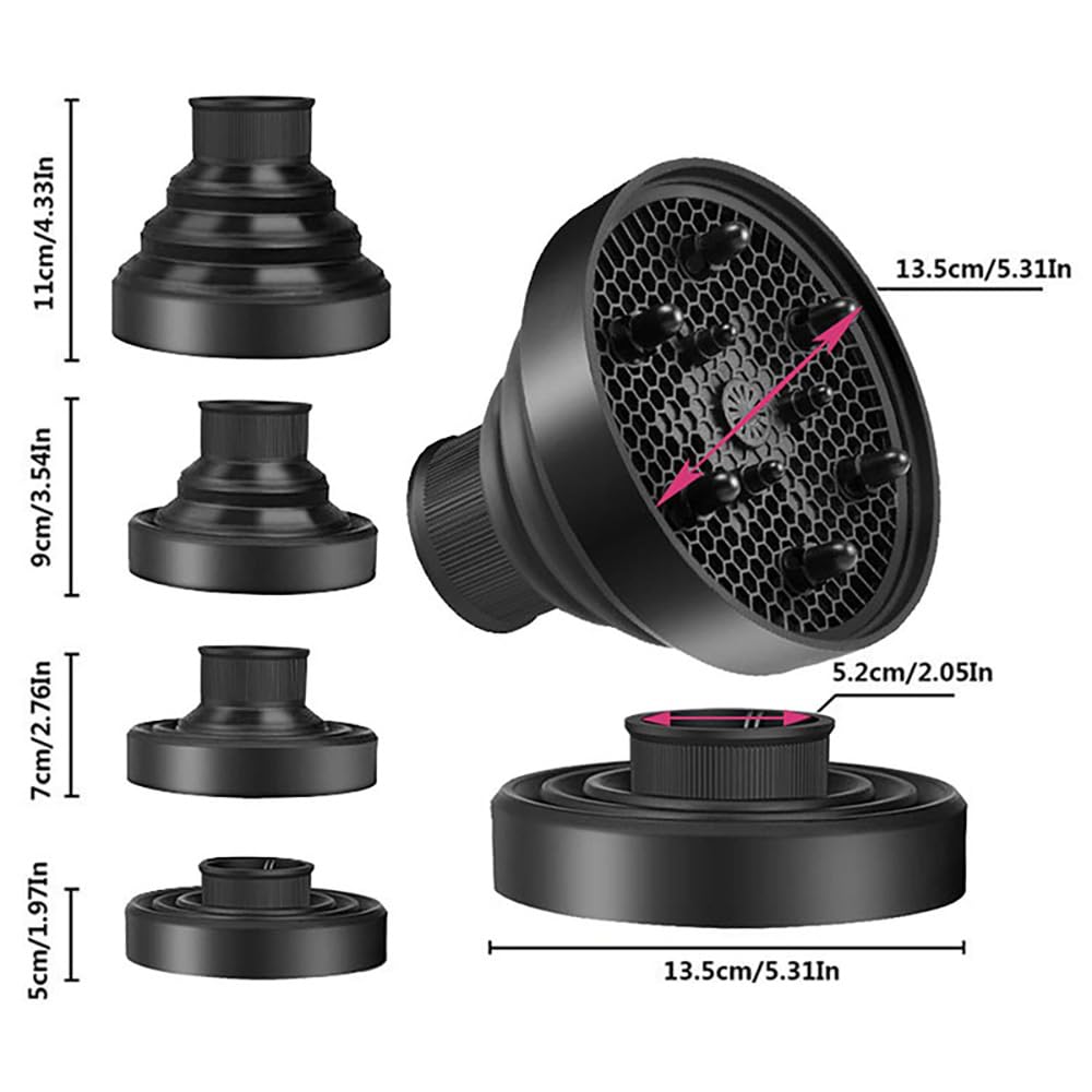 Hair Diffuser Universal Hair Dryer, Travel Folding Hair Dryer Portable Diffuser Curl Airflow Attachment Black