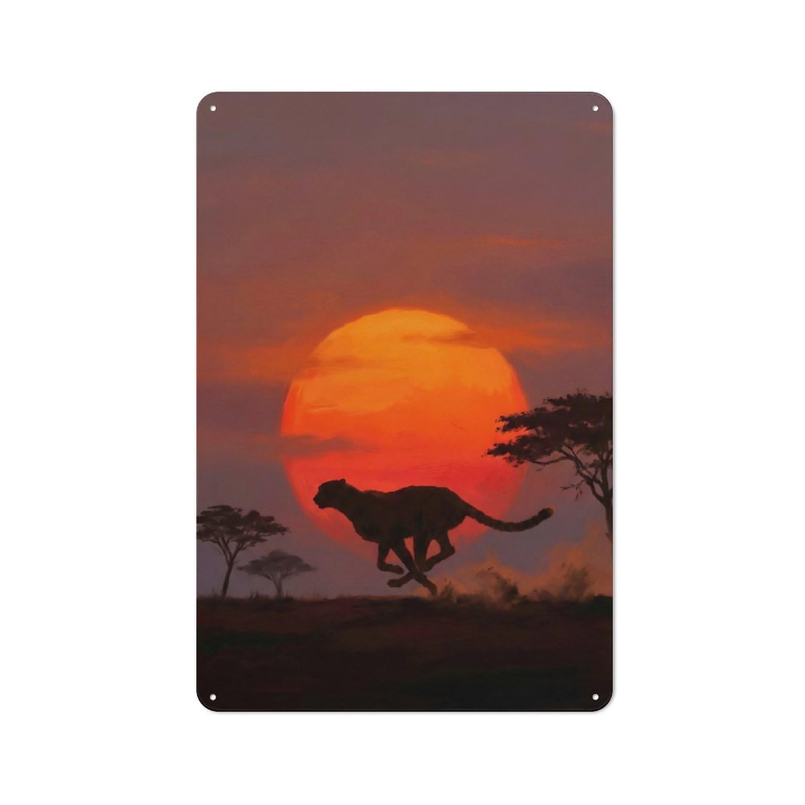 Cheetah Running at Sunset Vintage Metal Wall Decor 30x20cm, Vintage Metal Sign for Cafe, Bistro, Bakery Or Restaurant