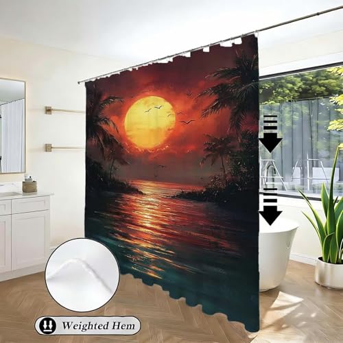 Rideau douche coucher de soleil 90x180 cm imperméable en polyester lavable - 3