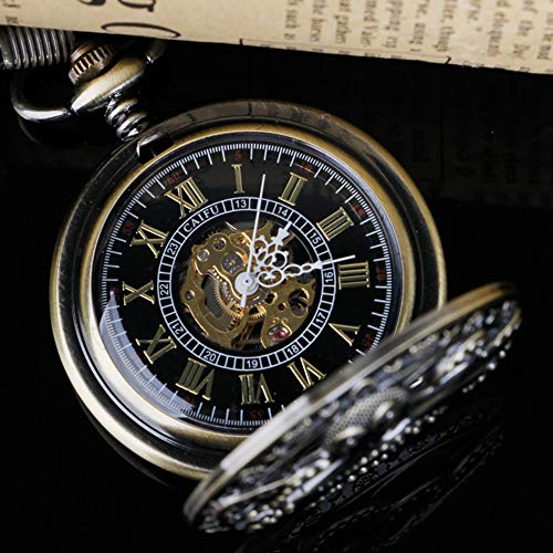 Image of Hand Winding Hollow Roman Numerals Mechanical Pocket Watch Steampunk Mens Watches