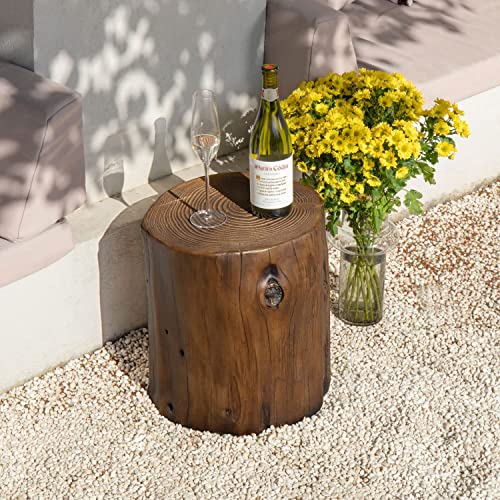 Cosiest Outdoor End Table Walnut Colored Faux Wood, Hand-Painted Wood Stump Stool, Ottoman Or Plant Stand, Deck Or Garden #TOP3
