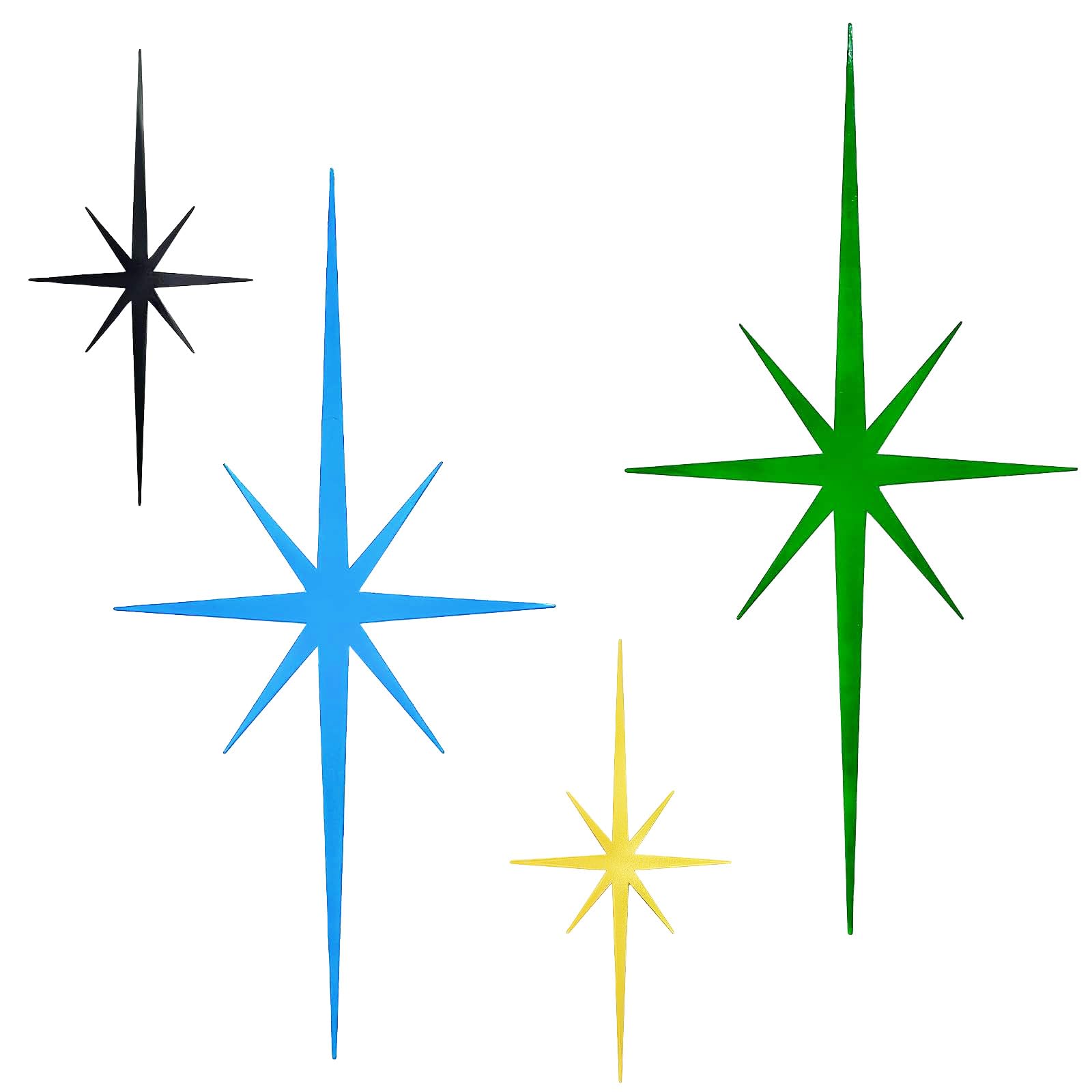 sxnzequnze 4 Pack Metal Star Wall Art 8 Pointed Starburst Wall Decor Set with 2 Large & 2 Small Pieces Mid Century Celestial Metal Wall Sculpture for