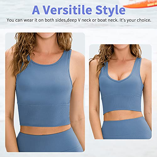 Climb Workout Crop Tank Tops for Women Solid Comfort Sleeveless Shirts for Casual Sports Fitness Yoga Reversible Ribbed Tops Blue M by U/D - Used condition - Image 2