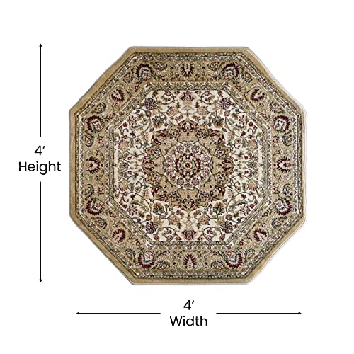 Traditional Octagon Area Rug Design Bellagio 401 Ivory (4 Feet X 4 Feet) #TOP1
