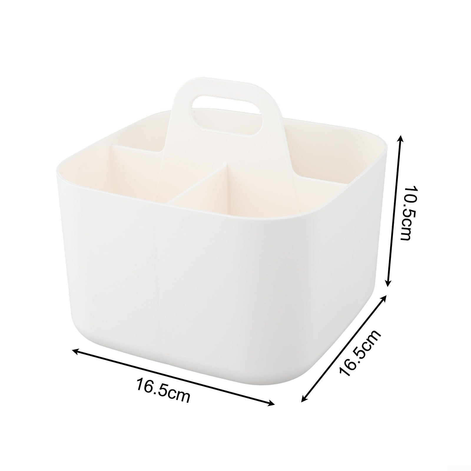 Cestino portaoggetti impilabile con manico in plastica, portatile, per ufficio, cucina, bagno, soggiorno, prodotti cosmetici, giocattoli, piedini antiscivolo, facile da pulire (bianco)