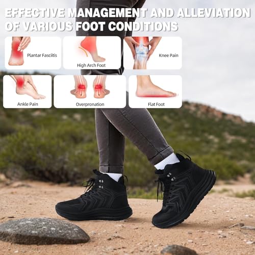 Image of OrthoComfoot Women's Orthopedic Waterproof Mid Trekking Hiking Boots: Comfortable Plantar Fasciitis Ankle Support Workout Walking Running Shoes, Orthotic Trail Boots for Feet and Heel Pain Relief
