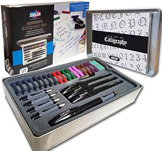 Ultimate Calligraphy Pen Set  32-piece Gift Box Set - by Zieler® - 4 Soft Grip Calligraphy Pens  5 free-flowing Nib sections  20 Ink cartridges  Ink convertor  with Calligraphy Starter Guide