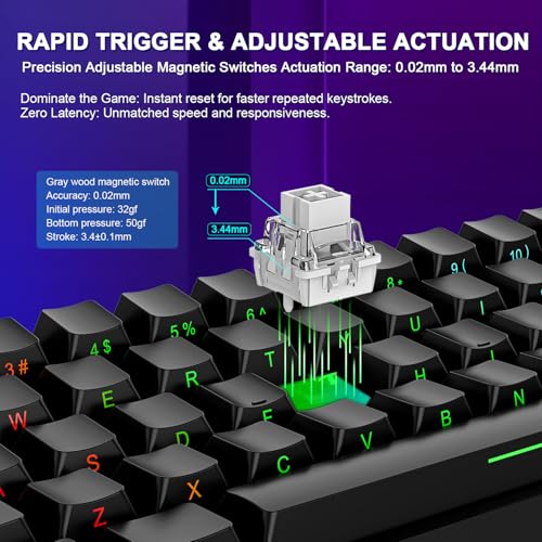 Image of Aula WIN60 HE 60% Mechanical Keyboard Wired, Hall Effect Gaming Keyboard Magnetic Switch Hot Swappable, Adjustable Actuation Rapid Trigger Mode 8000Hz Polling Rate, RGB Keyboard 60 Percent Design