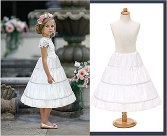 3 Hoops Petticoat Full Slips Flower Girls Crinoline Skirts Ball Gowns Drawstring Adjustable Waist Lining White
